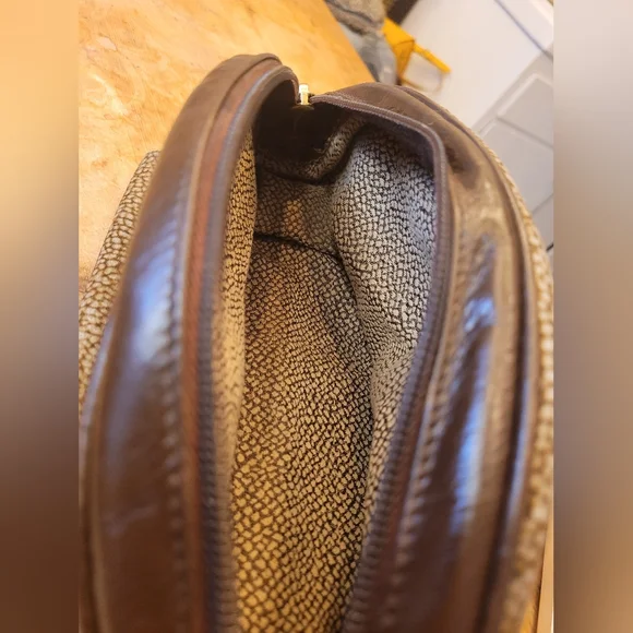 BORBONESE Pouch Flying Pattern Beige Suede x Leather - Picture 3 of 4